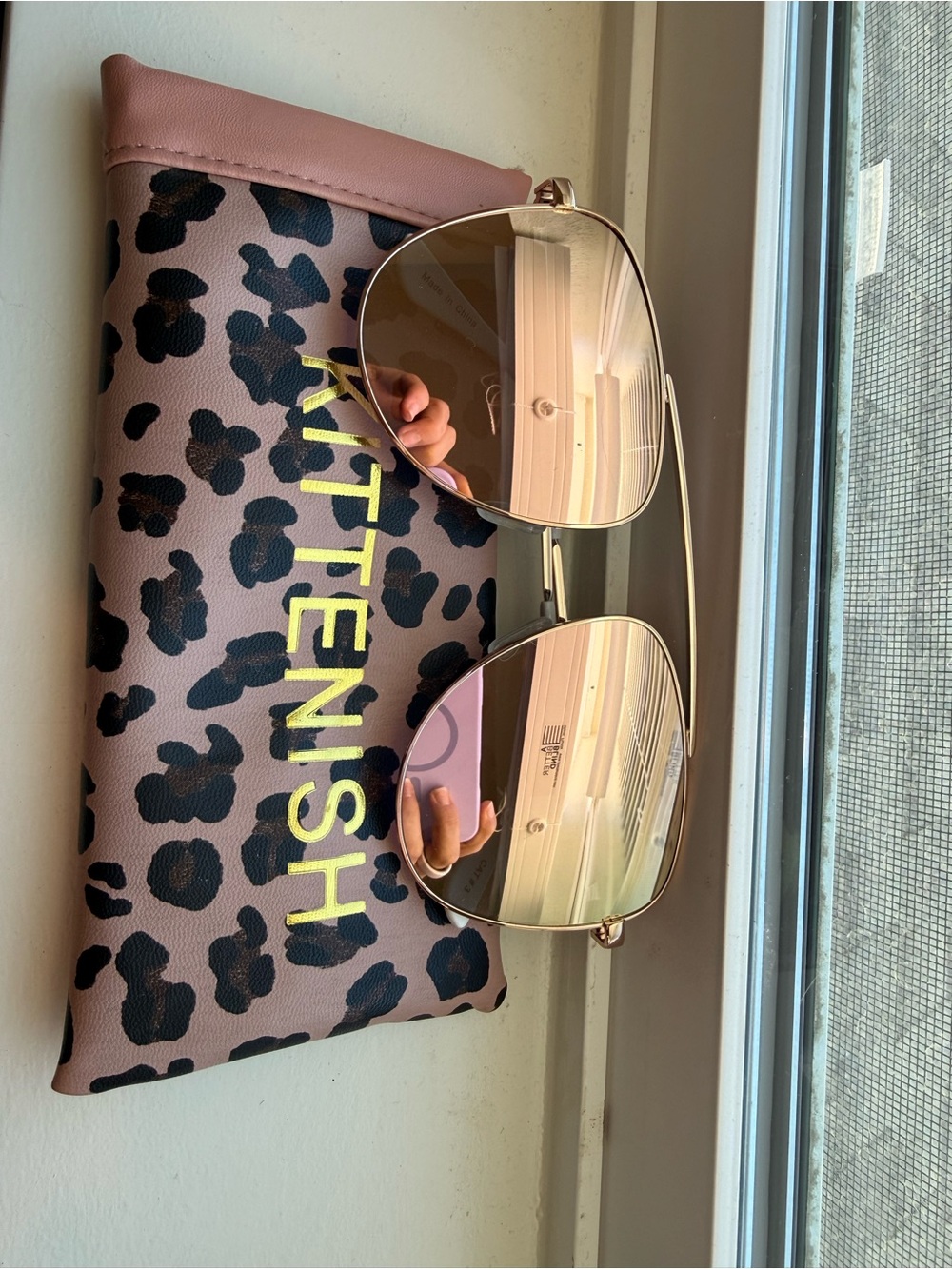 Kittenish Leopard Print Sunglasses Case with Rose Gold Aviator Sunglasses